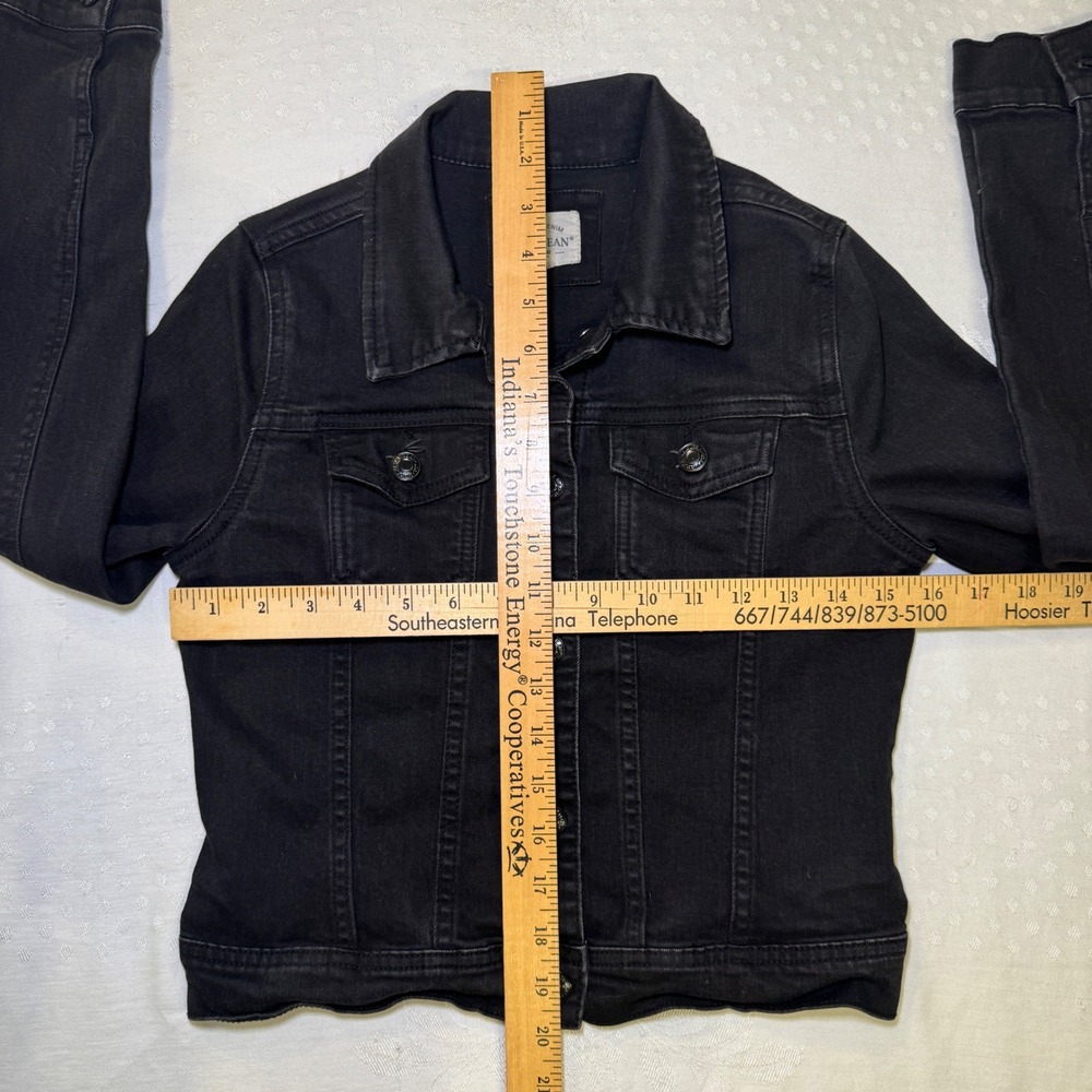 Wax Jean Womens Black Cropped Denim Trucker Jacket Style 90017 Size S - Picture 4 of 6